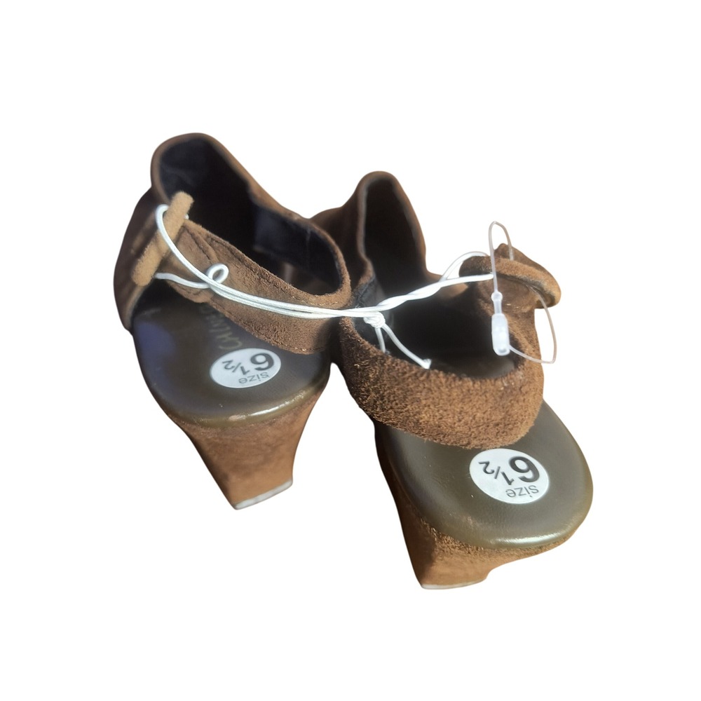 Chinese Laundry Brown Suede Wedge Heel Mules Buckle Slingback Casual Style - Picture 9 of 10